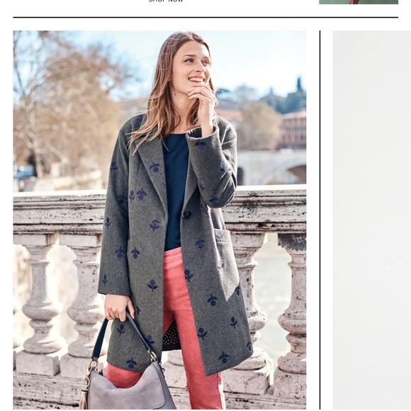 Boden coat NWT Holywell coat 6 gray with navy embroidery, classic gorgeous coat - Picture 11 of 11